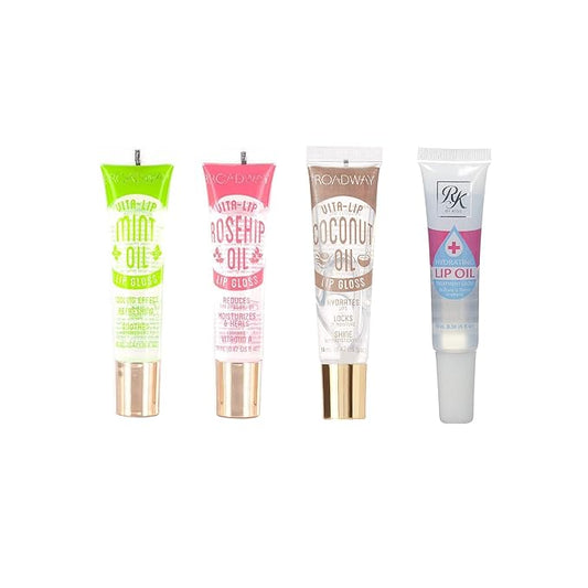 Ruby Kisses Broadway Vita-Lip Clear Lip Gloss (4 Pack Mint, Rosehip, Coconut Oil, Lip Oil Treatment), Ultra-Hydrating & Soothing Formula with Multi-Vitamins, High-Shine Non-Sticky Finish Lip Balm