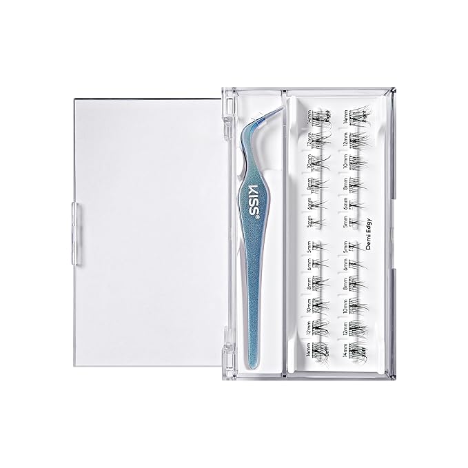 KISS imPRESS Falsies Long Lasting Self Adhesive Eyelashes, ‘Demi Edgy’, 5 Day Extended Wear, 24 Natural Volume Lash Clusters (5,6,8,10,12, & 14mm), Precision Non-Stick Applicator