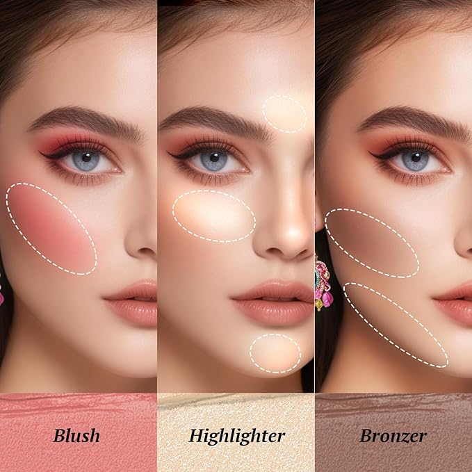 3 Pcs Cream Waterproof Blush Contour Highlighter Stick Finishing Makeup