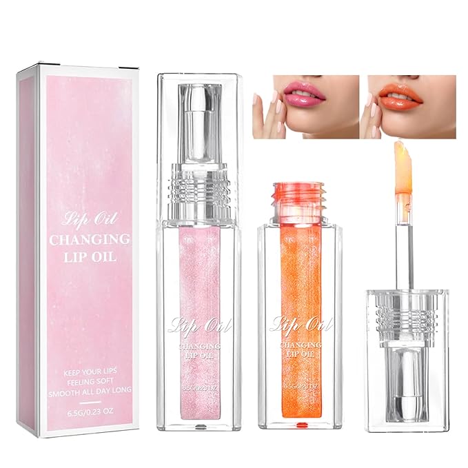 2PCS Magic Color Changing Lip Oil, Moisturizing Nourishing Lip Oil,Light Colour Gloss Non-sticky Lip Oil For Dry Lips Lip Care