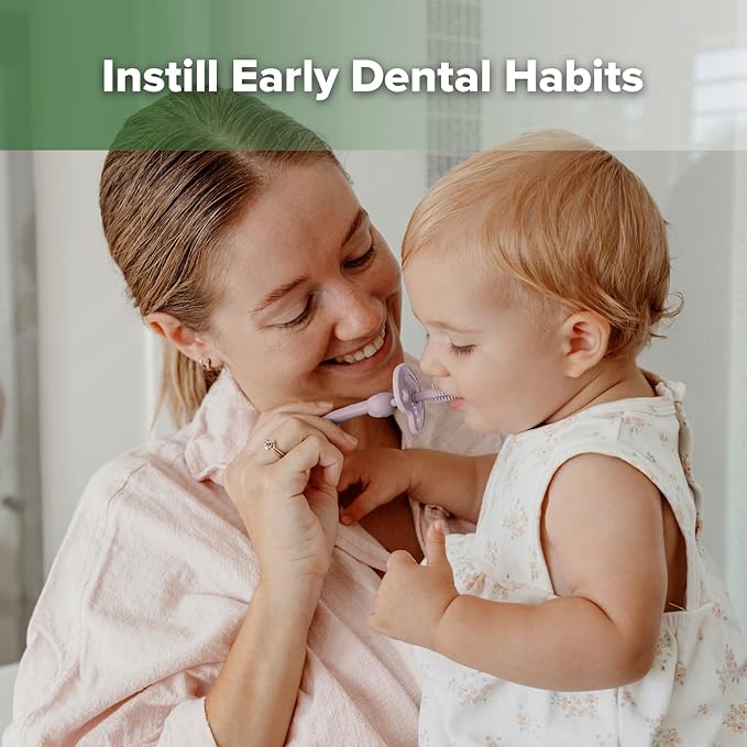 haakaa 360° Baby Toothbrush with Suction Base - Gentle Cleaning for Infant Self-Brushing Training, Sorft Food-Grade Silicone, Baby Teething Relief - Lavender, 1 Count