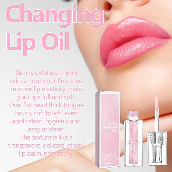 2PCS Magic Color Changing Lip Oil, Moisturizing Nourishing Lip Oil,Light Colour Gloss Non-sticky Lip Oil For Dry Lips Lip Care