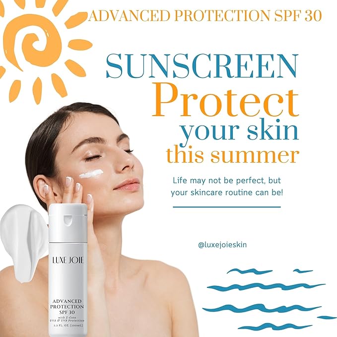 LuxeJoie Advanced Protection SPF 30 with Z-Cote UVA & UVB Protection Sunscreen with Zinc Oxide 3.3 Oz