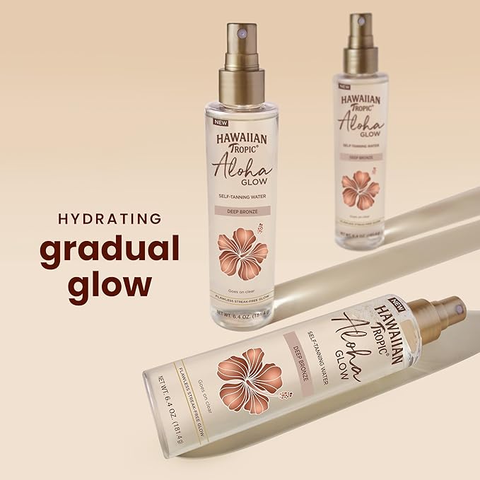 Hawaiian Tropic Aloha Glow Self Tanning Water, 6.4oz | Self Tanner Spray Tan Mist, Fake Tan, Sunless Tanner, Sunless Tanning Spray, Body Bronzer, Skin Bronzer for Women Body, Deep Bronze, 6.4 fl oz