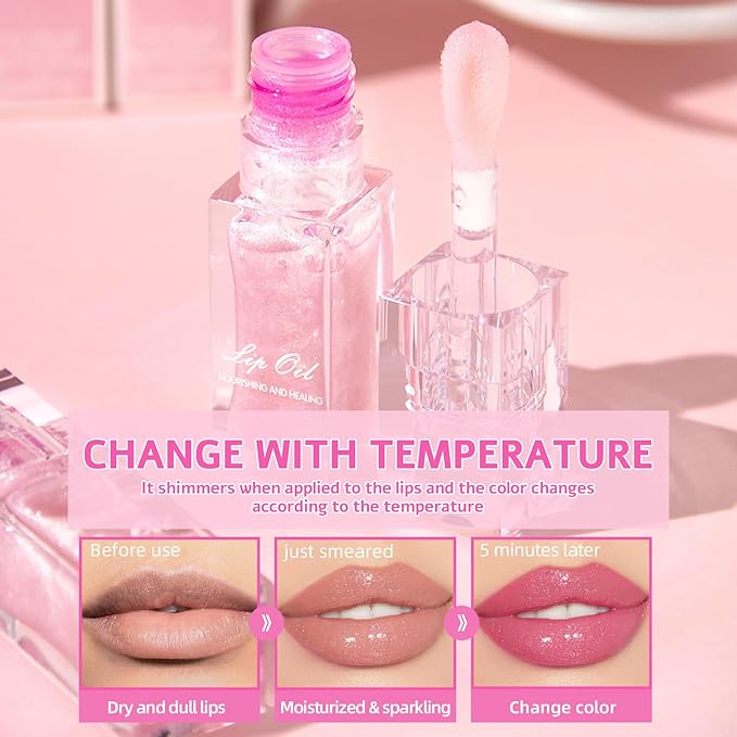Erinde 2PCS Magic Color Changing Lip Oil, Moisturizing Lip