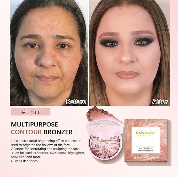 Go Ho Baked Bronzer Powder Makeup,Blush Glow Balance,Color Finish,03 Fair