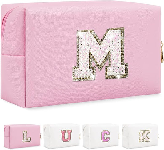 Initial letter patch makeup bag,