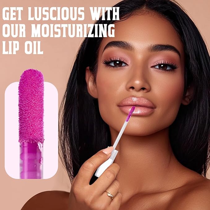 Jcoos Lip Gloss Lip Oil, Glitter Clear Lip Gloss, Purple Lip Gloss, Moisturizing, Shiny, Hydrating Lip Oil, Mint & Grapes Flavored Lip Gloss, Lip Plumper Lipgloss Sets for Girls Women Kids Teens