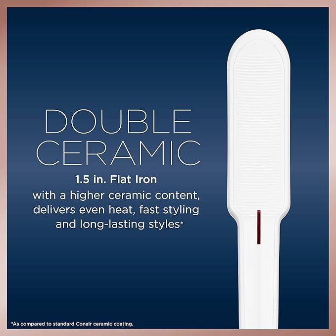Conair Double Ceramic Flat Iron, 1 1/2-inch , White