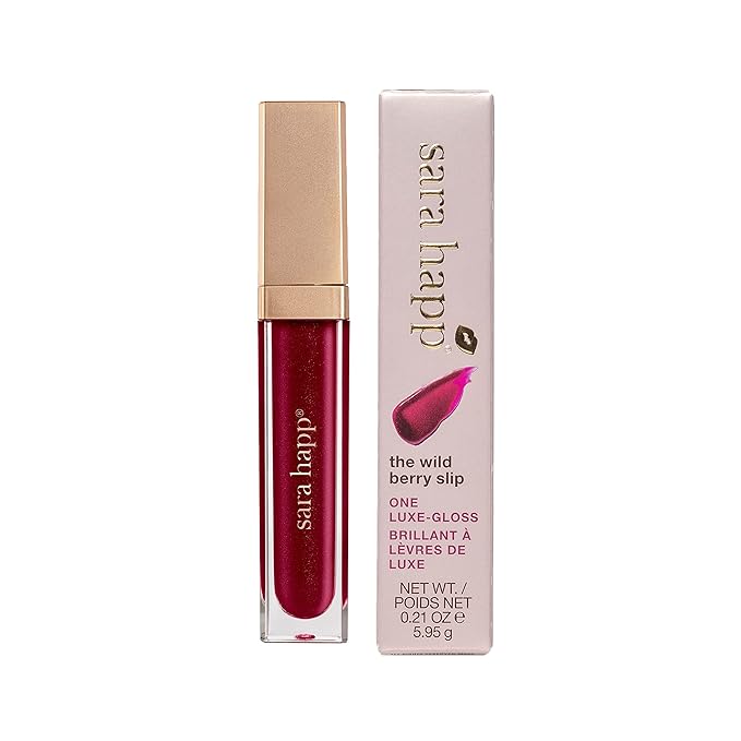 Sara Happ Wild Berry Slip Luxe Gloss with Subtle Shimmer - High-Impact Shine & Long-Lasting Wear, Nourish, Hydrate, and Heal Your Lips, 0.21 fl. oz.
