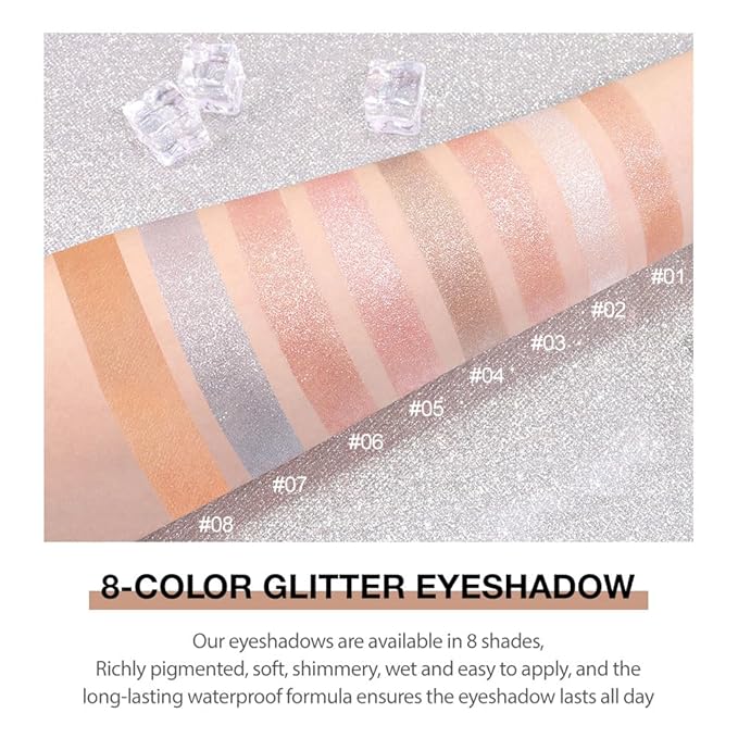 Monochrome Pressed Eyeshadow, Waterproof Neutral Powde Mini Shimmer Rose Gold Eyeshadow, sombras para ojos, Talc, Paraben & Cruelty Free (H03#Shimmer Rose Gold)