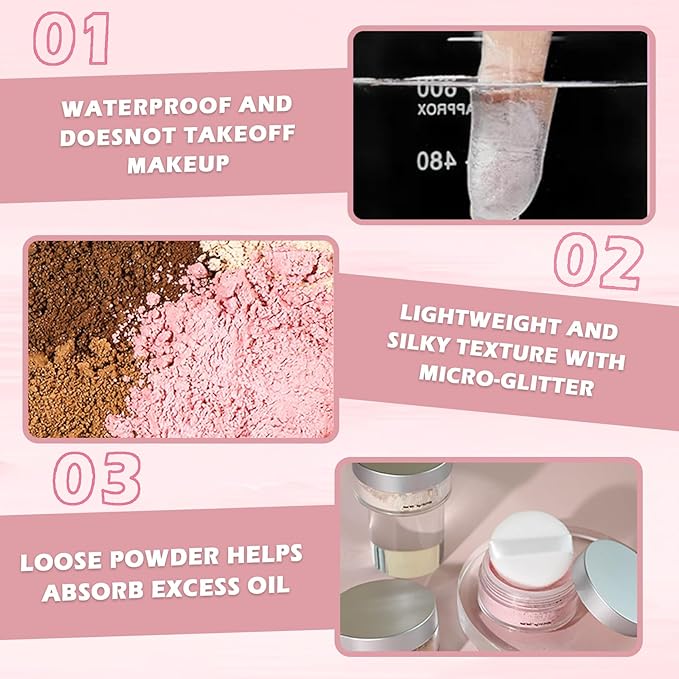 Pink Translucent Setting Powder Shimmer Glitter Loose Setting Skin Tones