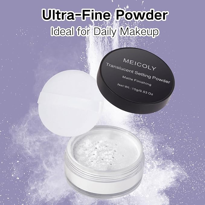MEICOLY Talc-Free Setting Powder with Sifter,Long Lasting Loose
