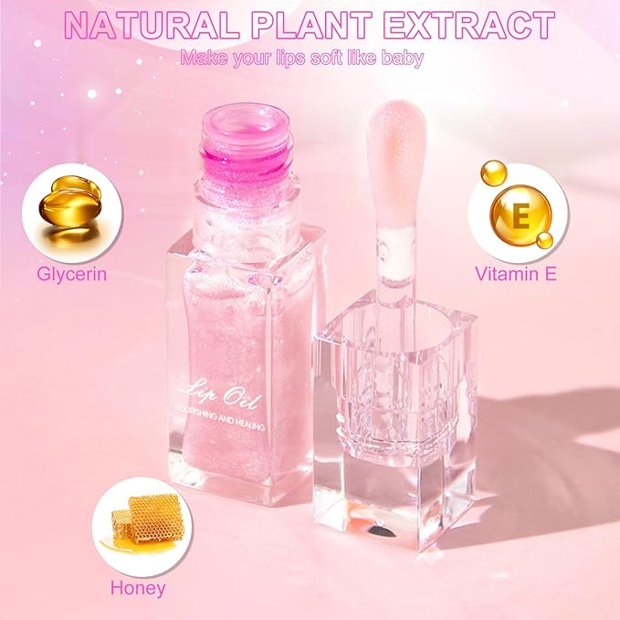 Black Color Changing Lip Oil, Temperature Change Glitter Lip Gloss, Moisturizing Plumping Lip Oil, Light Texture Non Sticky Lip Tint Oil for Lip Care (#05 Pearly Black)