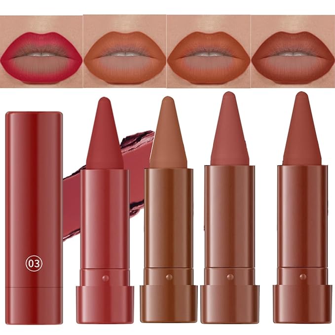 Jolilab 4PCS Lip Liner Lipstick Set, Gradient Matte Nude Velvet Lip Liner Pencil High Pigmented Long Lasting Natural Smooth Lip Makeup Easy-to-Use Crayon Form and Cone Tip