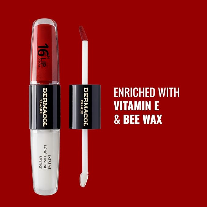 Dermacol NEW 16-Hour Lip Colour, Highly Pigmented Glossy Lip Stain, Two-Phase Lip Plumper Gloss, Kissproof Lip Makeup Products with Matte and Glitter Finish, n. 20