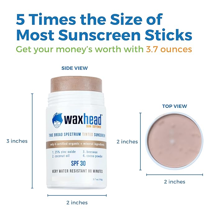 Waxhead Tinted Zinc Stick - Truly Reef Safe Sunscreen, Mineral Sunscreen Face Sunscreen Stick Zinc Oxide Sunscreen, Tinted Zinc Sunscreen Stick Face, Zinc Concealer Stick, Surf Sunscreen Biodegradable
