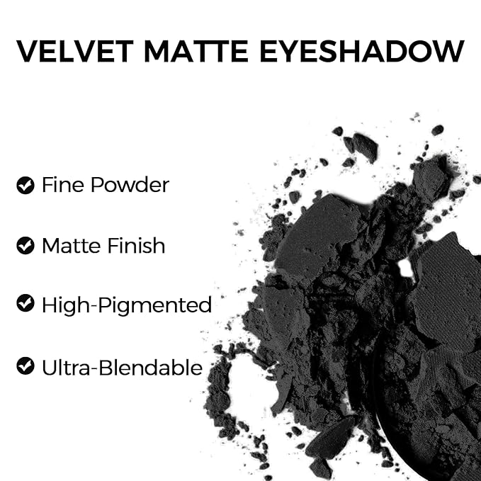 Erinde Black Matte Eyeshadow Palette, Single Black Smokey Pressed Powder Eye Shadow, Ultra-Blendable, Pigmented Color, Long Lasting, Halloween Goth Eye Makeup Palette, Cruelty-Free & Vegan