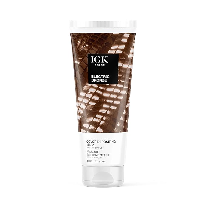 IGK Hair Color Depositing Toner & Conditioning Hair Mask | Bronze Semi-Permanent | Vegan + Cruelty Free | Electric Bronze