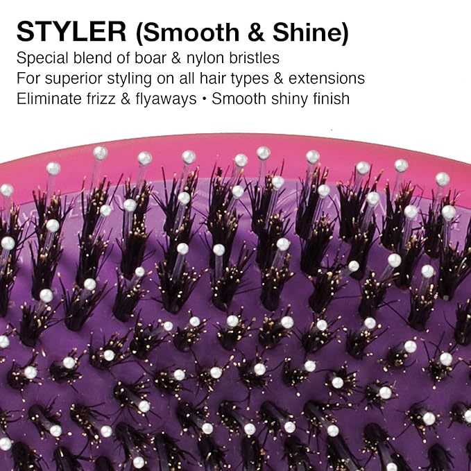 Olivia Garden OG Brush Styler, To Smooth and add Shine, All hair Types, removable cushion for easy cleaning, scalp hugging for scalp massage, gentle, for women, men and children, Pink