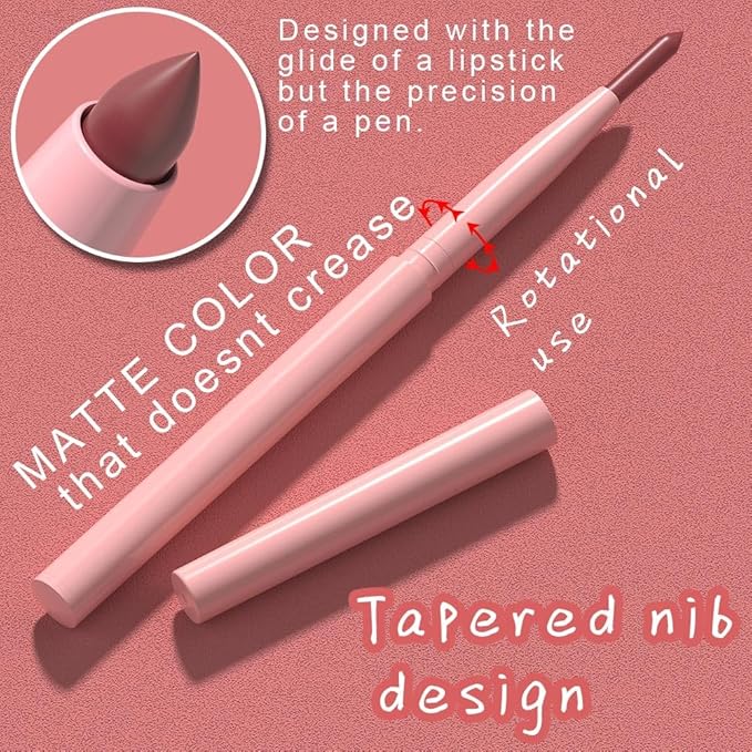 evpct Mauve Red Matte Creamy Retractable Lip Liner Pencils for Shaping & Sculpting Lips, Lip Pencils for Women Long Lasting Waterproof Rich Lip Colors Liner Crayon Lipstick delineador de labios 08