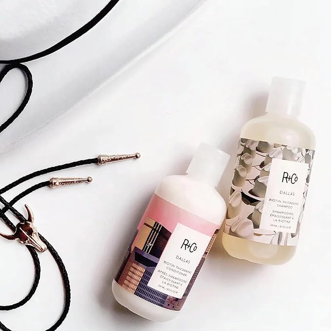 R+Co | Travel Size | Dallas Biotin Shampoo and Conditioner Set | TSA Approved | Weightless Hydration + Strengthens + Enhances Shine | Sulfate-Free + No Parabens | Color Safe | Set of 2
