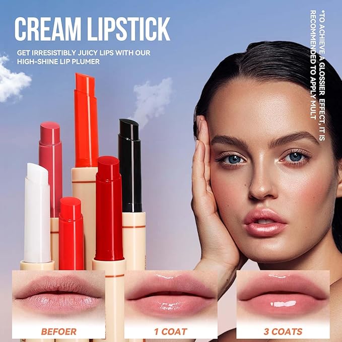 Clear Juicy Pumper Lip Oil Slick Click, Press Lipstick Lip Oil, Korean Mirror Glass Lip Balm, Moisturizing & Plump Solid Water Gloss Lip Tint, Shine Non-Sticky Lip Makeup for Women Girls,01