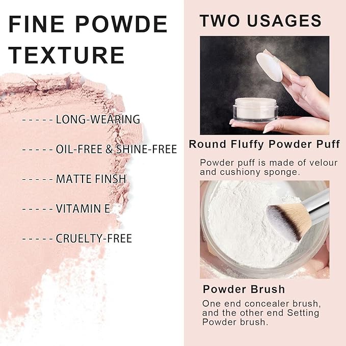 2PCS Loose Face Powder, Oil Control Minimizes Pores (01# Translucent) 8g