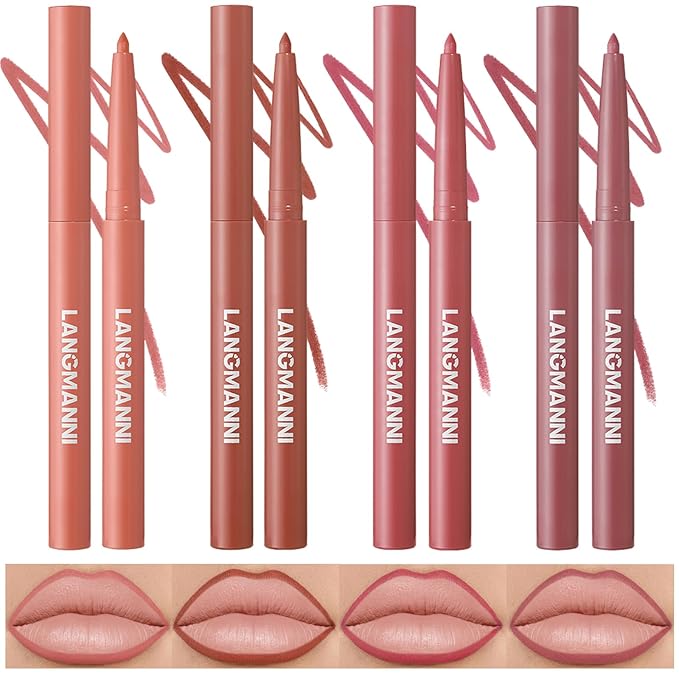LANGMANNI 4Pcs Sculpting Matte Velvet Lip Liner Set,Smooth Creamy Texture,Waterproof And High Pigmented For Girls Daily Application Lip Makeup(5+6+7+8)
