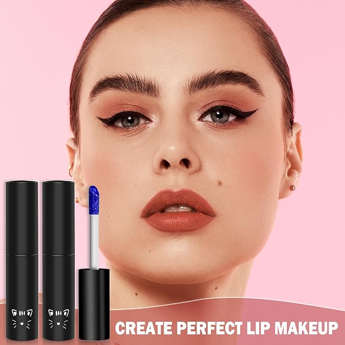 2PCS Peel Off Lip Stain Lip Tint Matte Liquid Lipstick Nude Lip Gloss Long Lasting Waterproof Lip Tint Stain Non-stick Cup Peel Off Lipstick Lip Makeup for Women Girls （01#+02#）