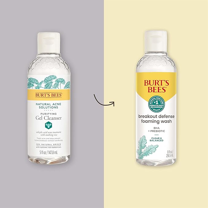 Burt’s Bees Foaming Face Wash, BHA Breakout Defense Cleanser for All Skin Types, Washes Away Impurities & Excess Facial Oil, With a Prebiotic, 8 Oz.