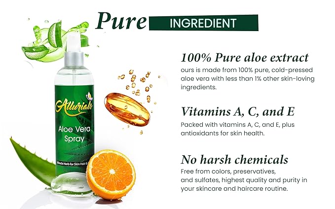 100% Pure & Organic Aloe Vera Spray, Clinically tested & Dermatologist approved, Hydrates & Heals Dry & Damaged Skin & Hair- 12 Oz