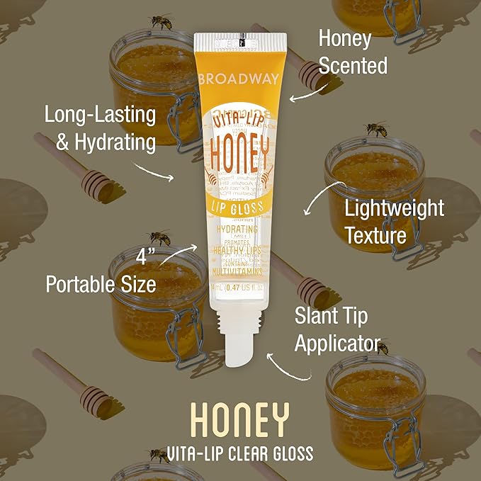 Ruby Kisses Broadway Vita-Lip Clear Lip Gloss (7 Pack) Ultra-Hydrating & Soothing Formula with Vitamins, High-Shine Non-Sticky Finish Lip Balm with Honey, Argan Oil, Shea, Mango Butter, Cherry, Peach