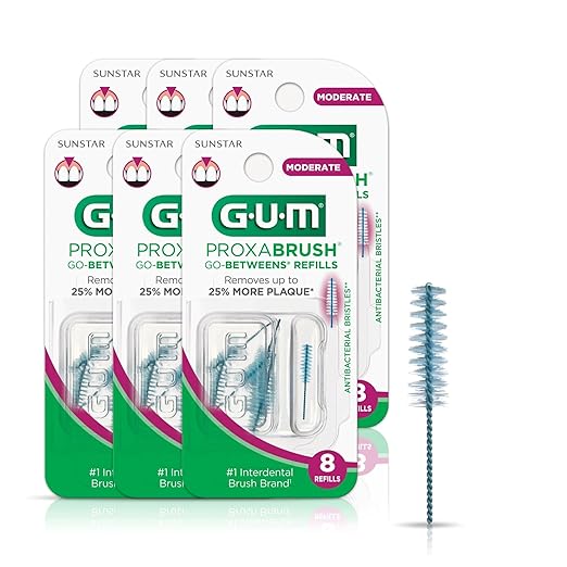 GUM Proxabrush Go-Betweens Refills - Moderate - Compatible with GUM Permanent Handle - Reusable Interdental Brushes - Soft Bristled Dental Picks, 8 Count (Pack of 6)