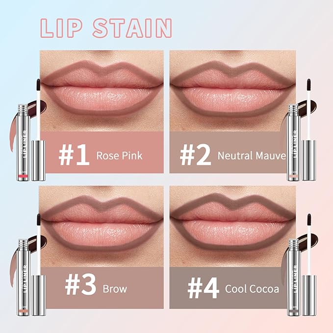 4Pcs Peel Off Lip Liner Stain - Long-Lasting, Smudge-Proof, Waterproof Nude Matte Lip Tint, Non-Fading Peel Off Lip Color, Effortless Precision & Full Coverage, Vegan & Cruelty-Free