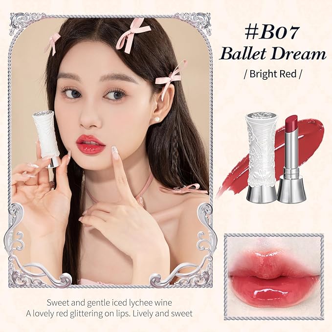 Flower Knows Violet Strawberry Rococo Glitter Lip Gloss G02 Rasberry Booze+Swan Ballet Shine Solid Lip Gloss Stick B07 Ballet Dream