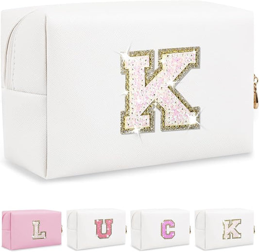 Initial letter patch makeup bag,