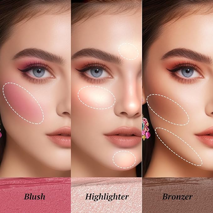 3 Pcs Cream Waterproof Blush Contour Highlighter Stick Finishing Makeup