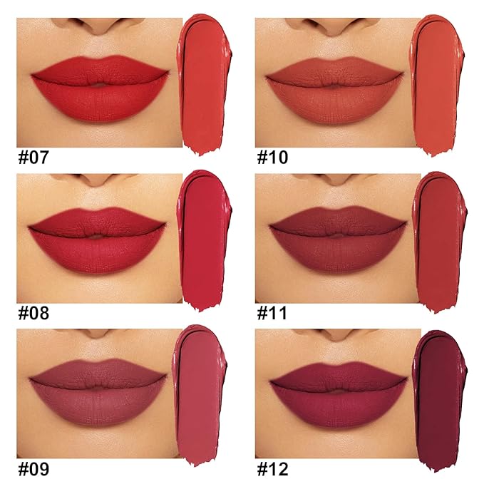 6pcs Matte Lip Gloss Set for Women,Highly Pigmented Velvet Lip Stain，Long Lasting，Waterproof Lip Makeup，Nude，Brown