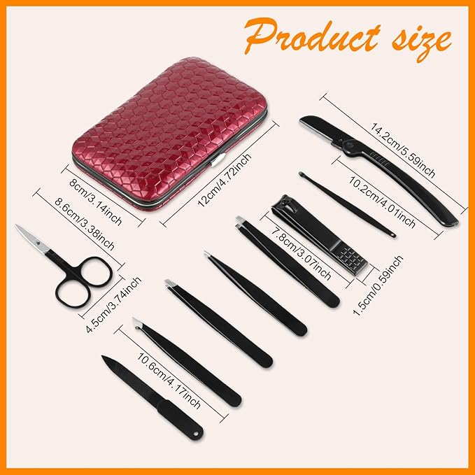 Yougai 9 Pcs Tweezers and Nail Clippers Set for Women Facial Hair with Travel Case, Professional Stainless Steel Eyebrow Tweezers Kit Great Precision Tweezers for Daily Beauty Tool