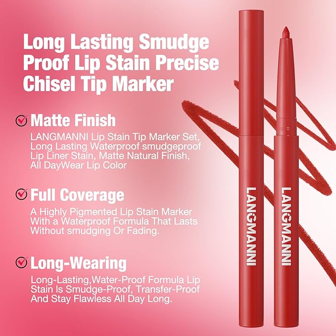 LANGMANNI 4Pcs Sculpting Matte Velvet Lip Liner Set,Smooth Creamy Texture,Waterproof And High Pigmented For Girls Daily Application Lip Makeup(1+2+3+4)
