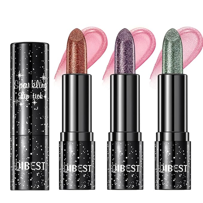 3Pcs Glitter Jelly Lipstick Set, 3 Colors Glossy Glitter