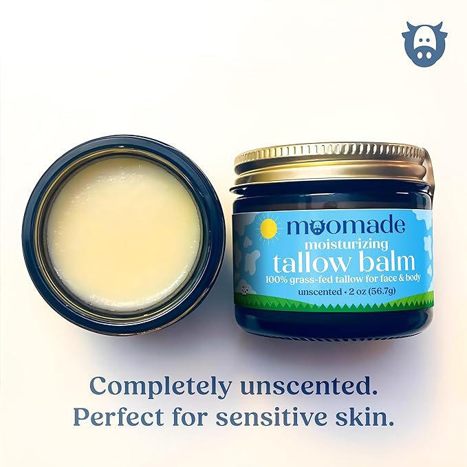 Organic Beef Tallow Balm with Rosehip Oil | Unscented 2 oz – Hand Made in USA 100% Grass-Fed Beef Tallow Moisturizer for Face & Body, Baby, Eczema, Acne-Prone & Sensitive Skin