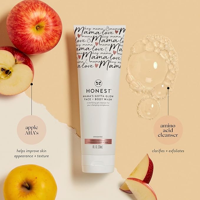 The Honest Company Honest Mama's Gotta Glow Face and Body Wash | Pregnancy Safe Clarifying + Exfoliating AHA Cleanser | 8 fl oz