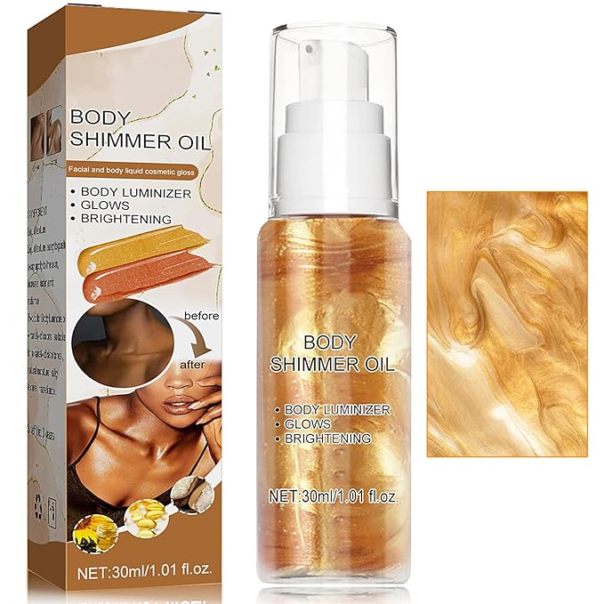 Body Shimmer Oil,Body Shimmer Luminizer for Face & Body Makeup(Gold)