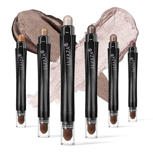 6PCS Cream Eyeshadow Stick Makeup Sets, Metallic And Matte Shimmer Eye Shadow Eye Brightener Stick Pencil Crayon, B02-Fall Brown