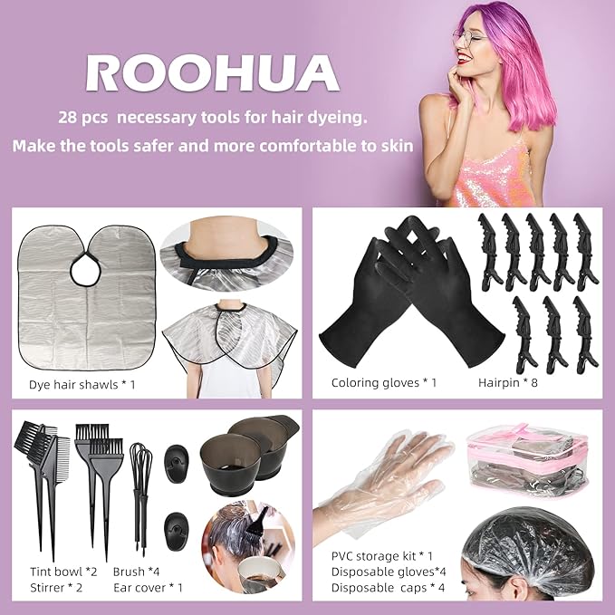 ROOHUA 28Pcs Hair Dye Coloring