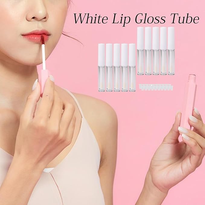 RDEXP 1.3ml Empty Lip Gloss Tube Clear Plastic Lip Gloss Containers Pack of 10 (White Cap)