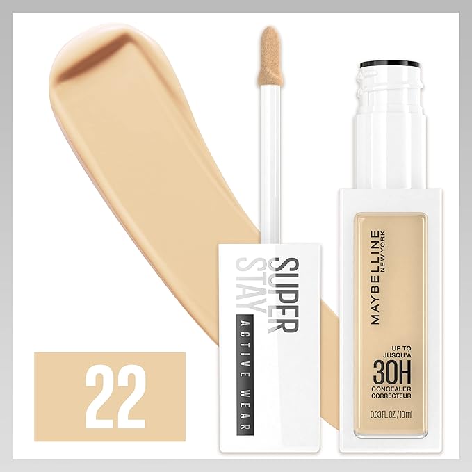 Maybelline Super Stay Liquid Concealer Makeup, Full Coverage Concealer, Up to 30 Hour Wear, Transfer Resistant, Natural Matte Finish, Oil-free, Available in 16 Shades, 22, 1 Count