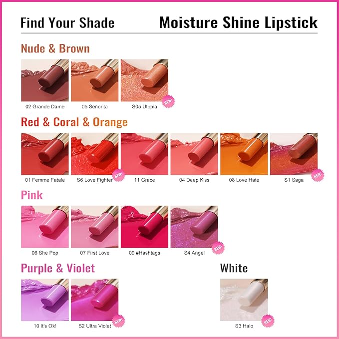Oulac Moisture Shine Lipsticks Set - Red Orange Purple 3Pcs | Ultra Hydrating Juicy & Glossy, Soild Lip Gloss, Lightweight Smooth, Natural Look Best for Dry, Cracked and Chapped Lips, Vegan (05+06+07)